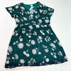 Market & Spruce Trim Dress Womens 3X Green Clover Embroidered Lined Floral